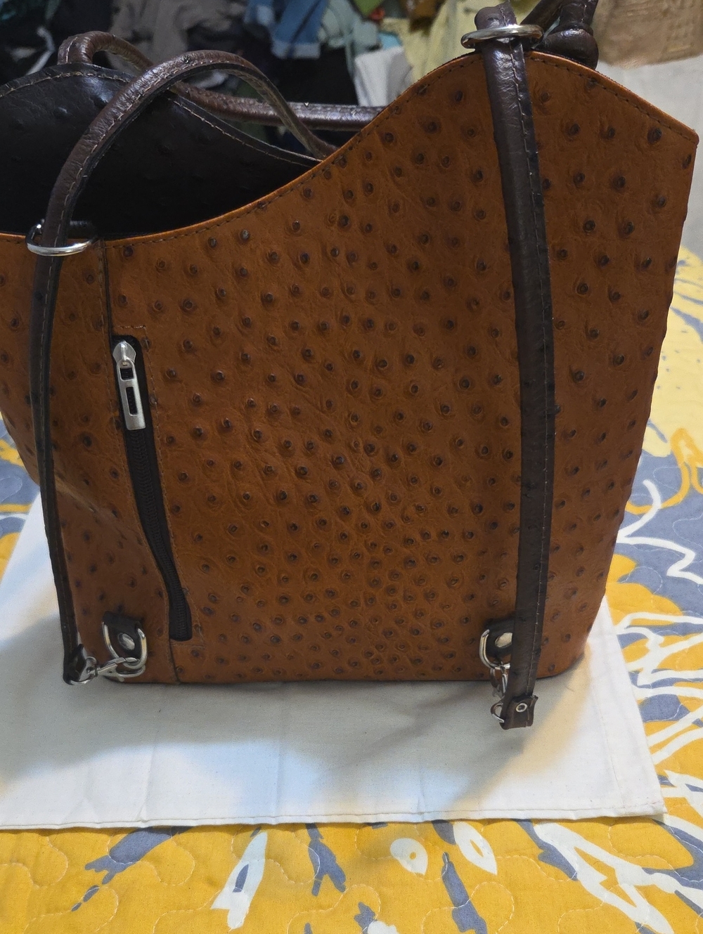 Women’s Ostrich Brown Genuine Italian Leather Tote/Backpack Bag